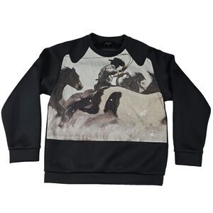3.1 Phillip Lim Men's Small Cowboy Western Black Neoprene Sweatshirt Grail‎